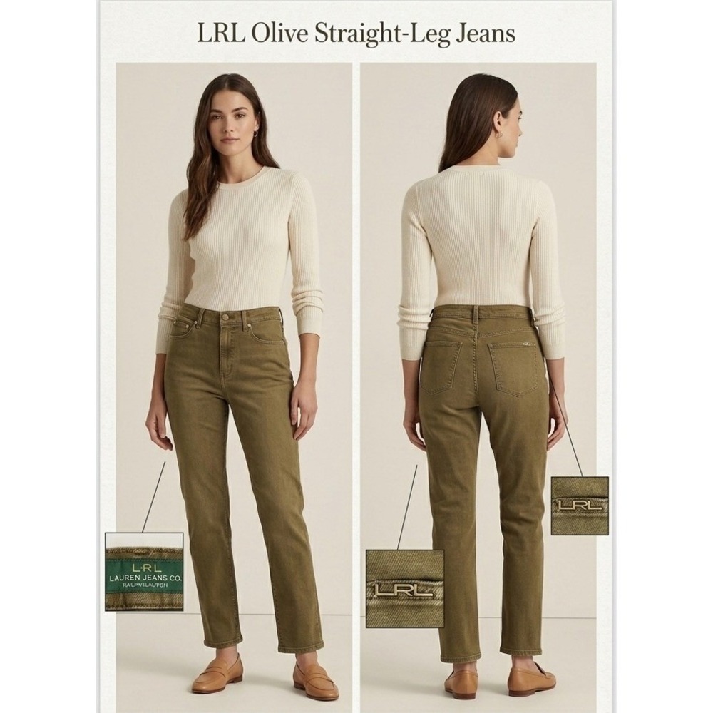 Lauren Ralph Lauren Jeans Womens 10 Classic Straight Leg Olive Green Denim LRL